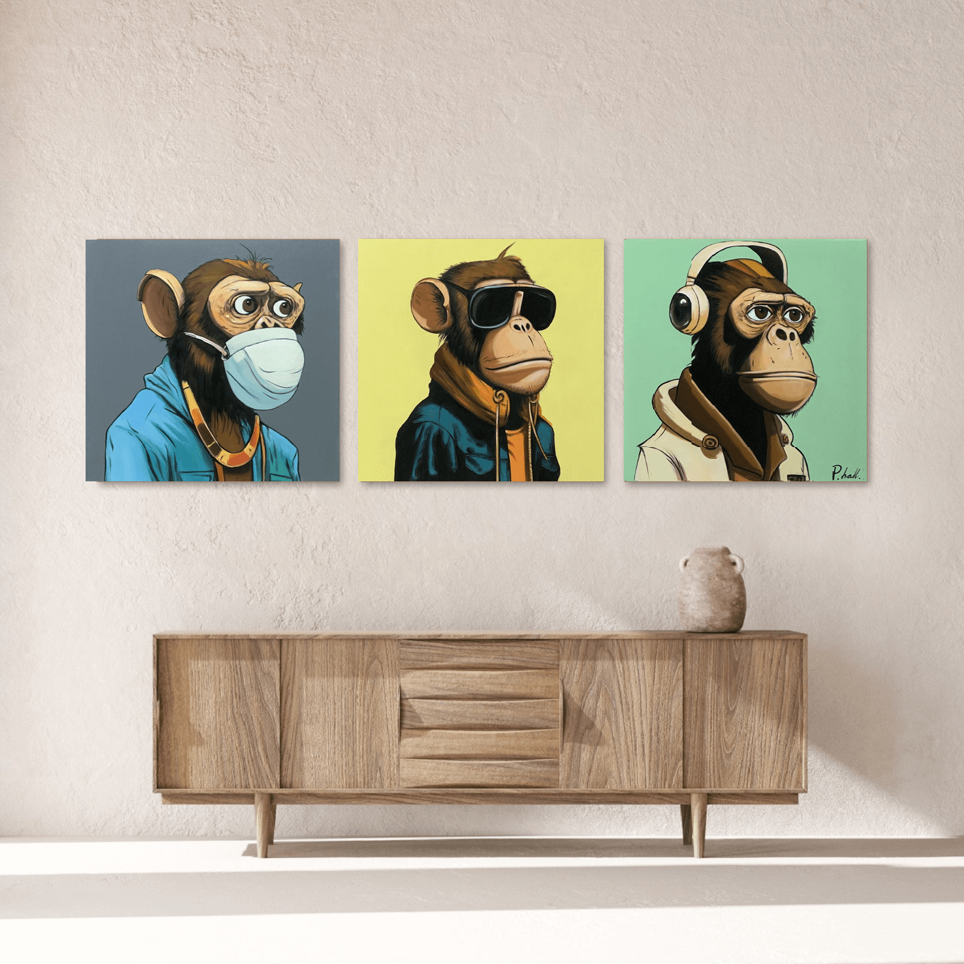 Monkey See, Monkey Hear, Monkey Speak | 210 x 70 cm (3 x 70 x 70) | Ölbilder | Ölgemälde | Malerei | MyNewArt